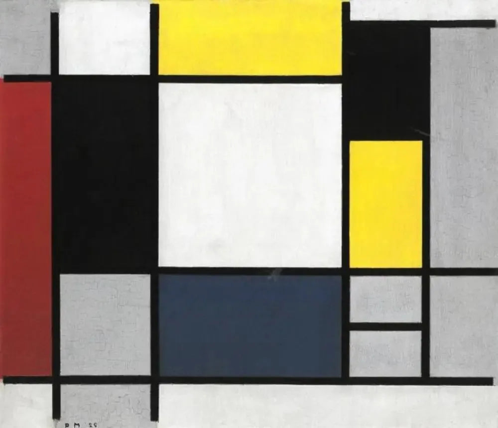 Composition avec du jaune, du rouge, du noir, du bleu et du gris - Piet Mondrian image 1 copie de tableau peinte à la main