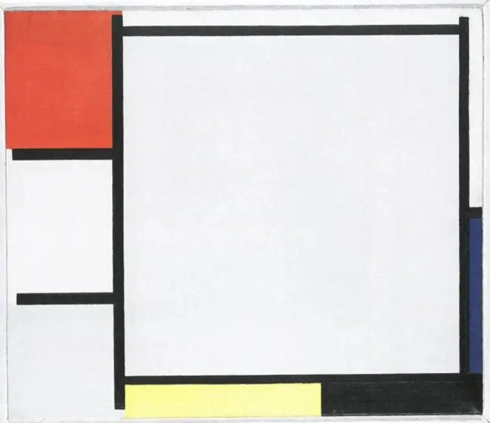 Composition avec du rouge, du bleu, du jaune, du noir et du gris - Piet Mondrian image 1 reproduction de peinture à l’huile