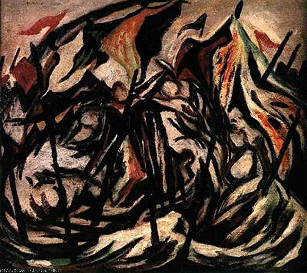 Composition avec figures et bannières - Jackson Pollock image 1 reproduction artisanale de tableau