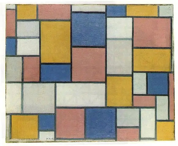 Composition avec plans de couleur et lignes grises - Piet Mondrian image 1 copie peinte à la main à l’huile
