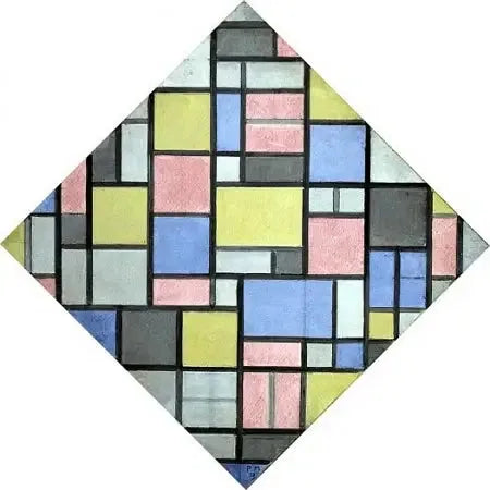 Composition avec raster 6 : résultat, composition avec couleurs - Piet Mondrian image 1 tableau peint à l’huile sur toile