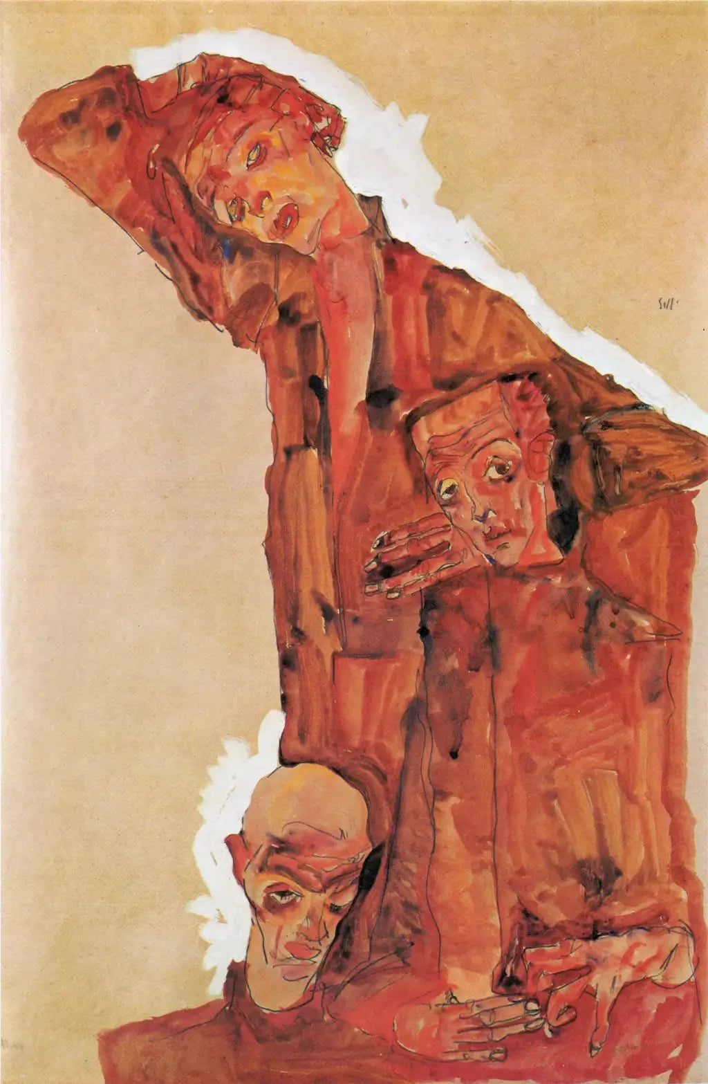 Composition d'après Portrait de trois hommes (Autoportrait) - Egon Schiele image 1 reproduction artisanale de tableau