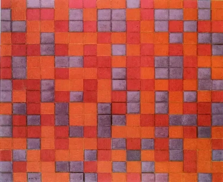 Composition Damier, Couleurs sombres - Piet Mondrian image 1 copie de tableau peinte à la main