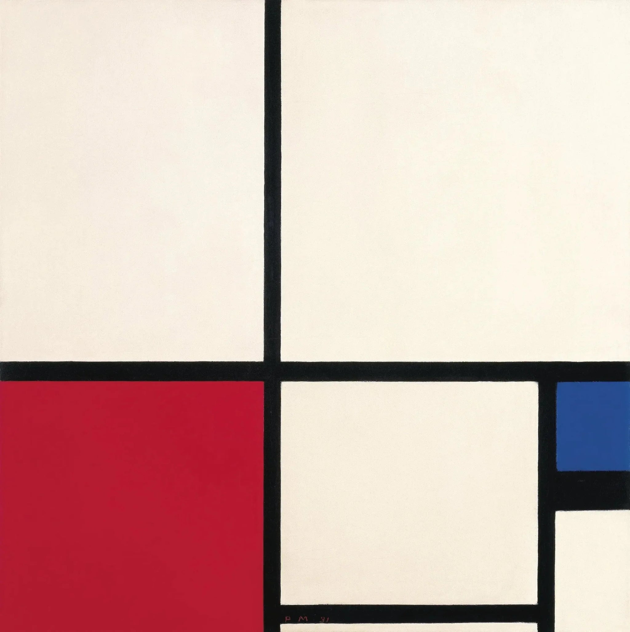Composition en couleurs / Composition n° I avec du rouge et du bleu - Piet Mondrian image 1 copie peinte à la main à l’huile