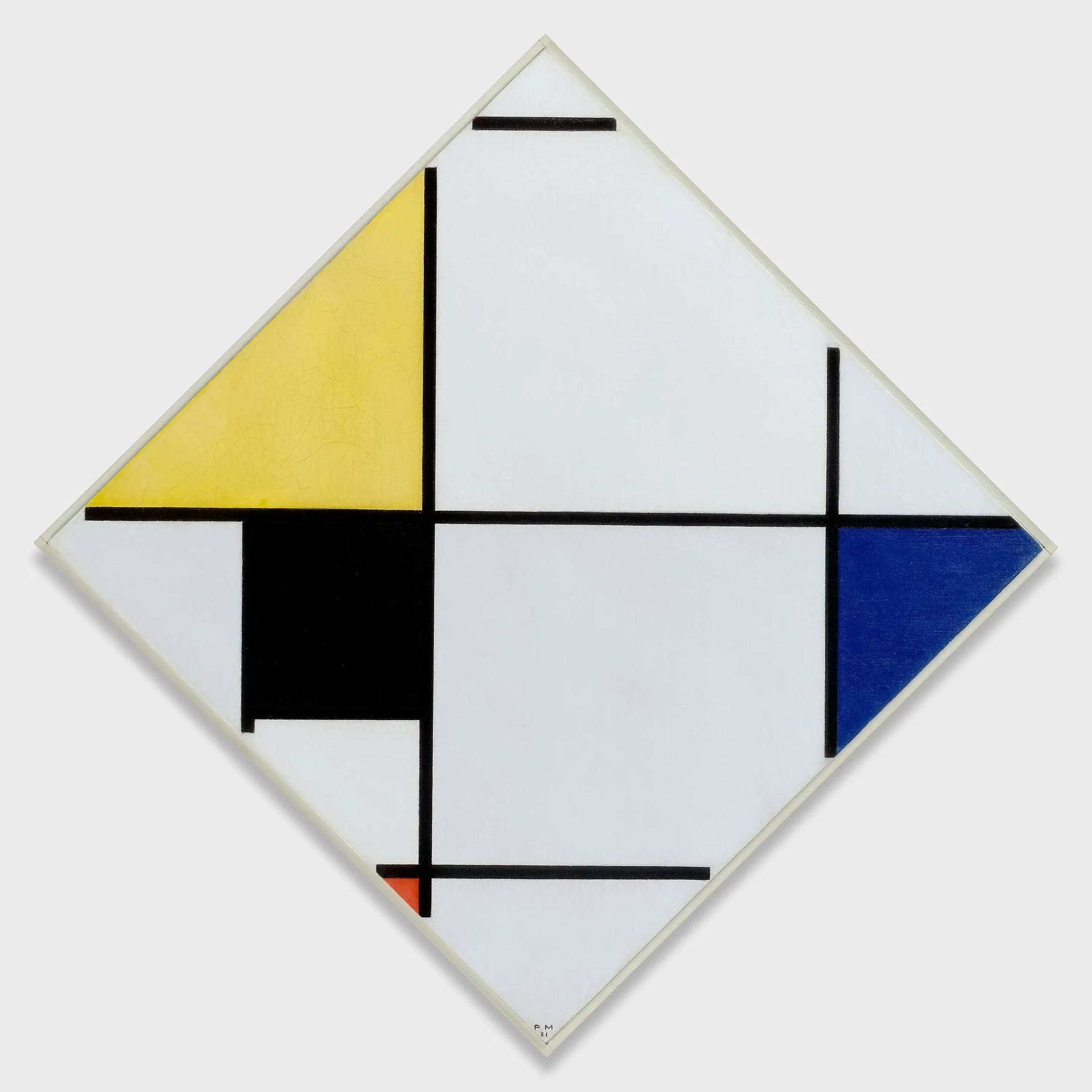 Composition en losange avec du jaune, du noir, du bleu, du rouge et du gris - Piet Mondrian image 1 reproduction artisanale de tableau