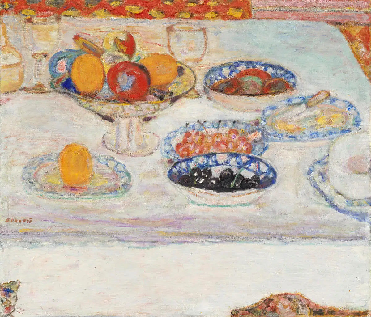 Compotiers et assiettes de fruits - Pierre Bonnard image 1 reproduction artisanale de tableau