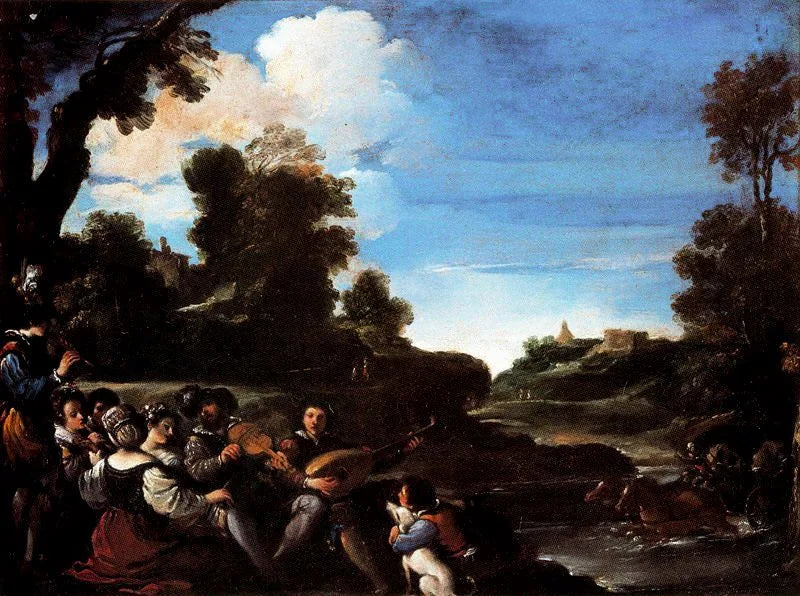 Concert champêtre - Guercino image 1 copie peinte à la main à l’huile