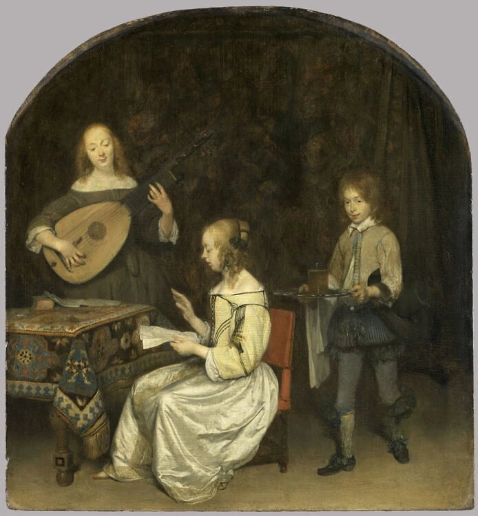 Le Concert : duo entre une chanteuse et une joueuse de luth théorbé - Gerard ter Borch