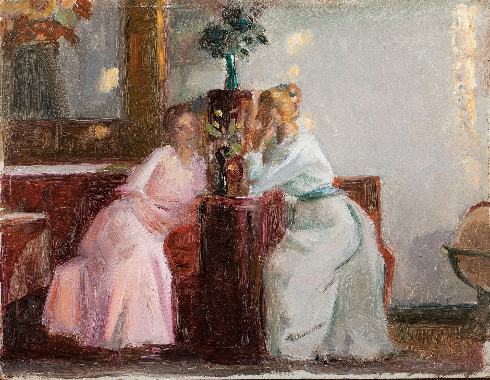 Conversation dans la salle ouest - Michael Peter Ancher image 1 copie de tableau peinte à la main