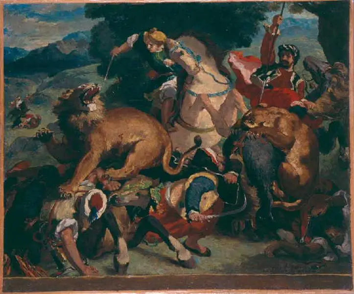 copie d'après 'La chasse aux lions' de Delacroix - Odilon Redon image 1 reproduction de peinture à l’huile