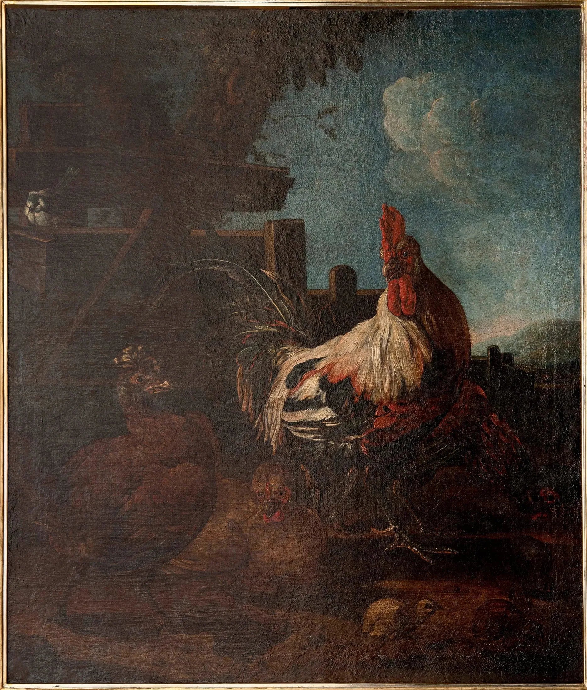Coq avec poules et poulets - Melchior de Hondecoeter image 1 reproduction de peinture à l’huile