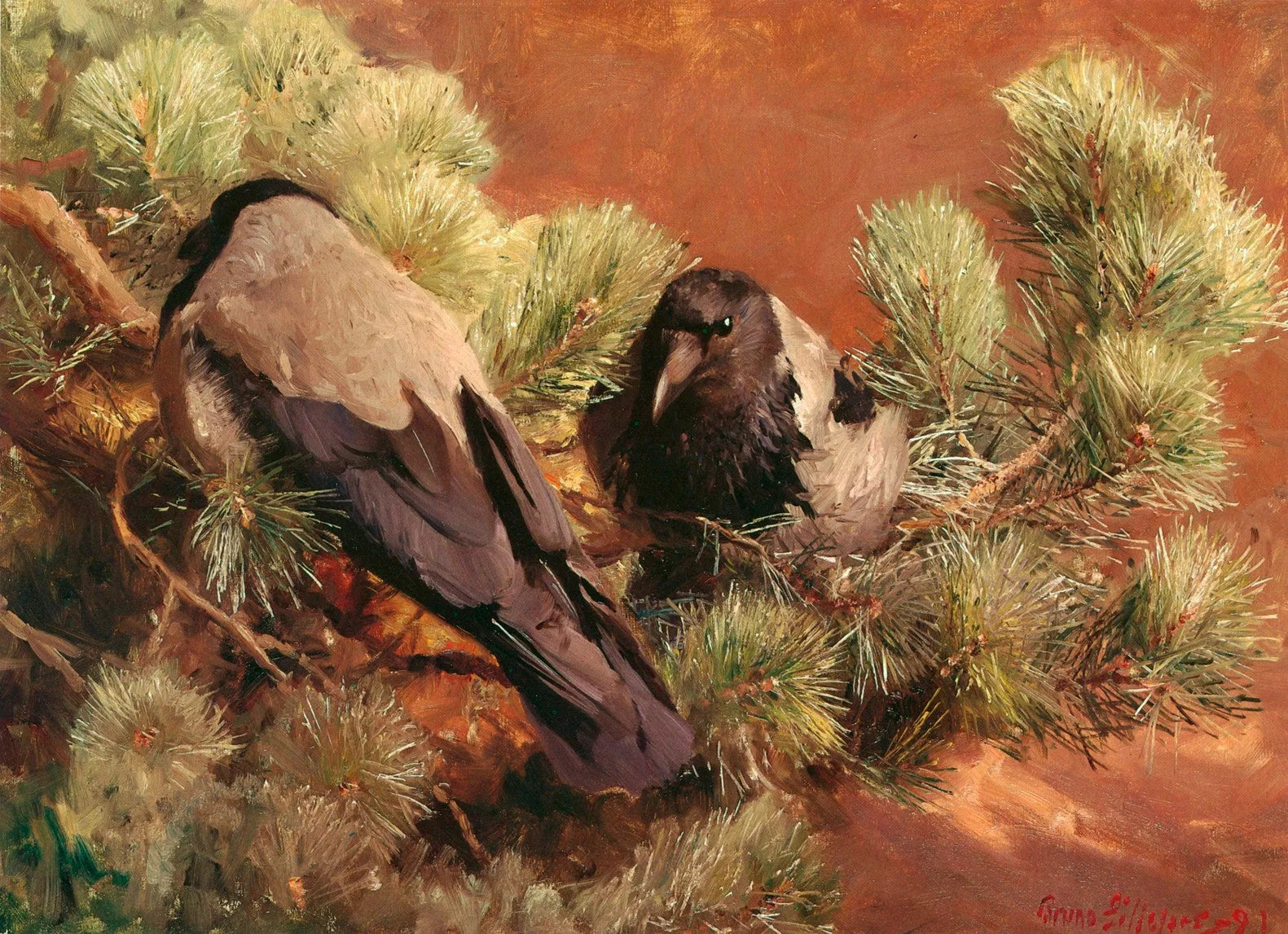 Corbeaux à capuchon - Bruno Liljefors image 1 reproduction artisanale de tableau