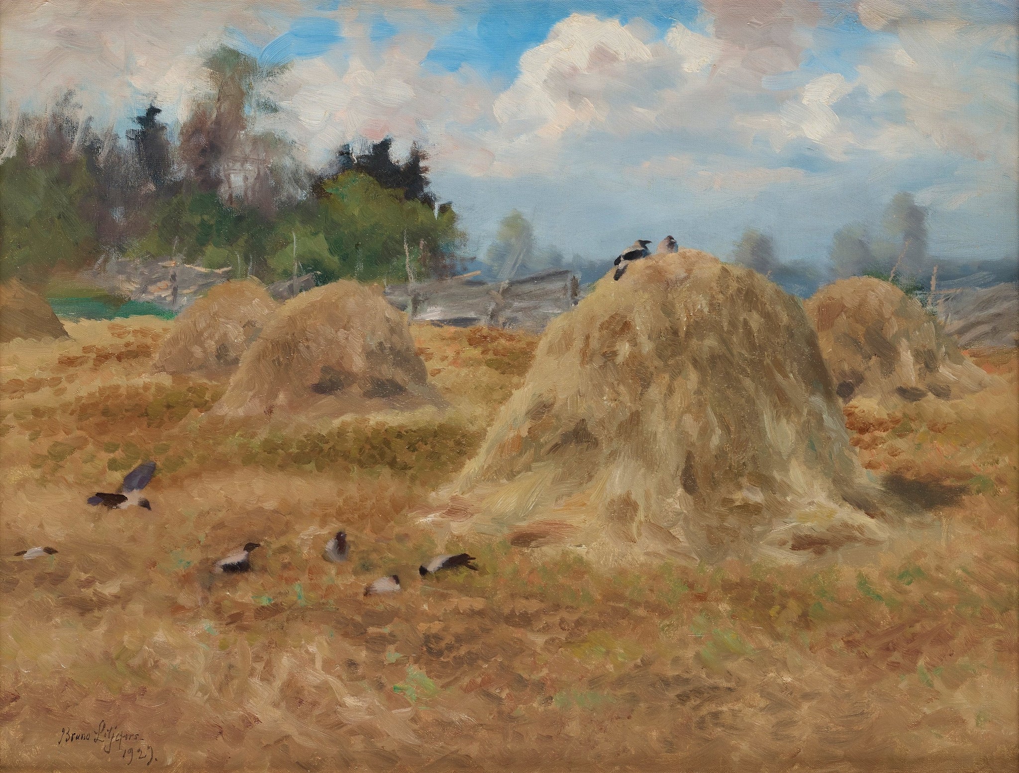 Corbeaux et meules de foin - Bruno Liljefors image 1 copie de tableau peinte à la main
