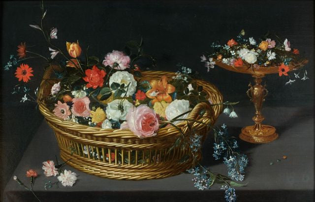 Corbeille de fleurs et coupé en vermeil sur un entablement - Jan Brueghel le Jeune image 1 copie peinte à la main à l’huile