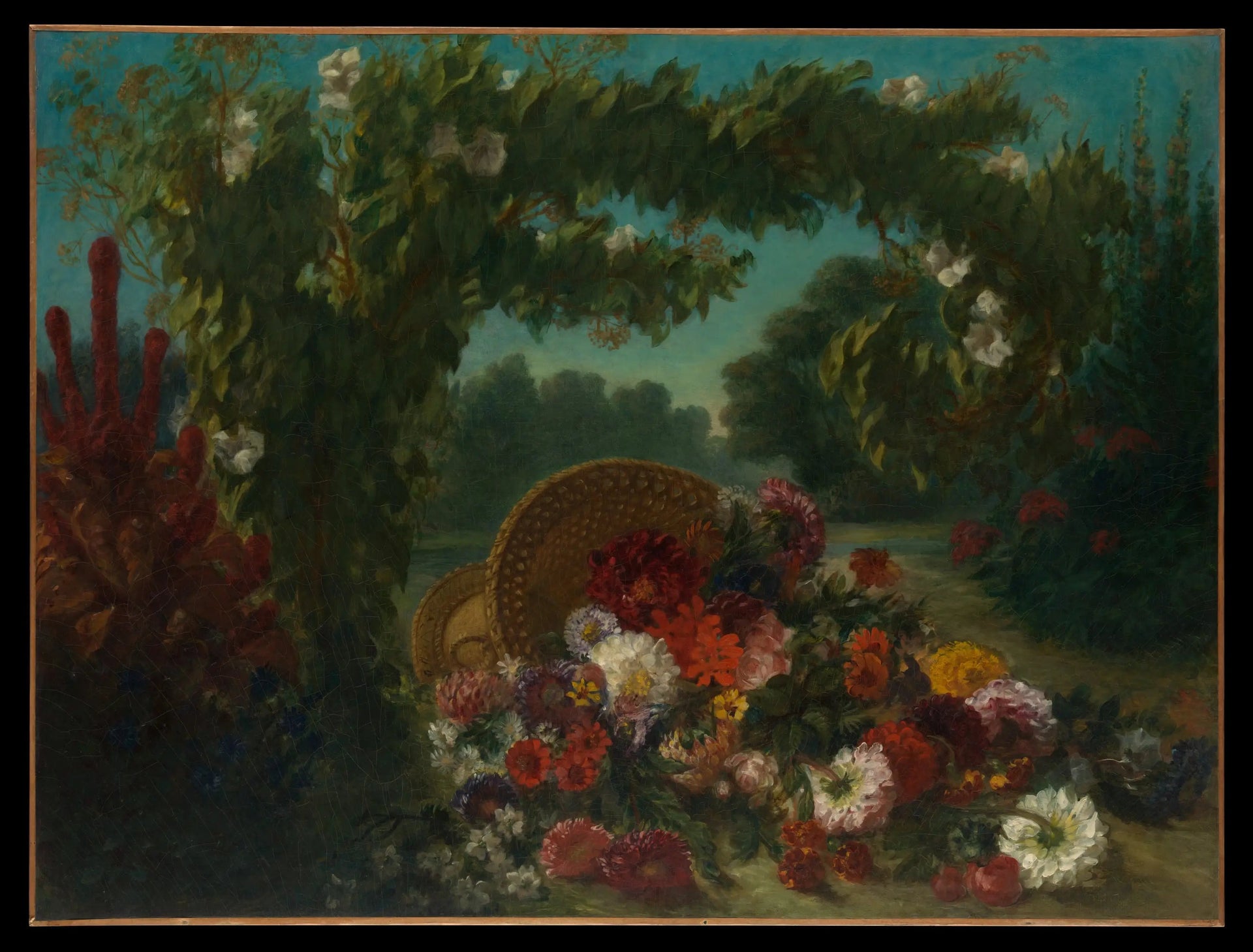 Corbeille de fleurs renversées dans un jardin - Eugène Delacroix image 1 copie de tableau peinte à la main