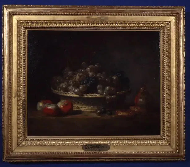 Corbeille de raisins, pommes et poires et galettes - Jean Siméon Chardin image 1 copie peinte à la main à l’huile
