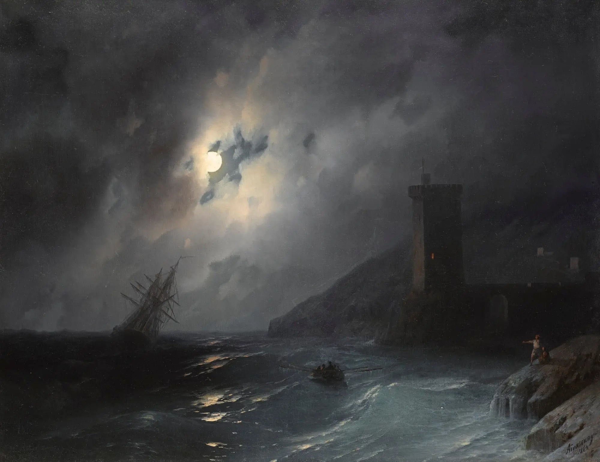 Côte au clair de lune - Ivan Aïvazovski image 1 copie peinte à la main à l’huile
