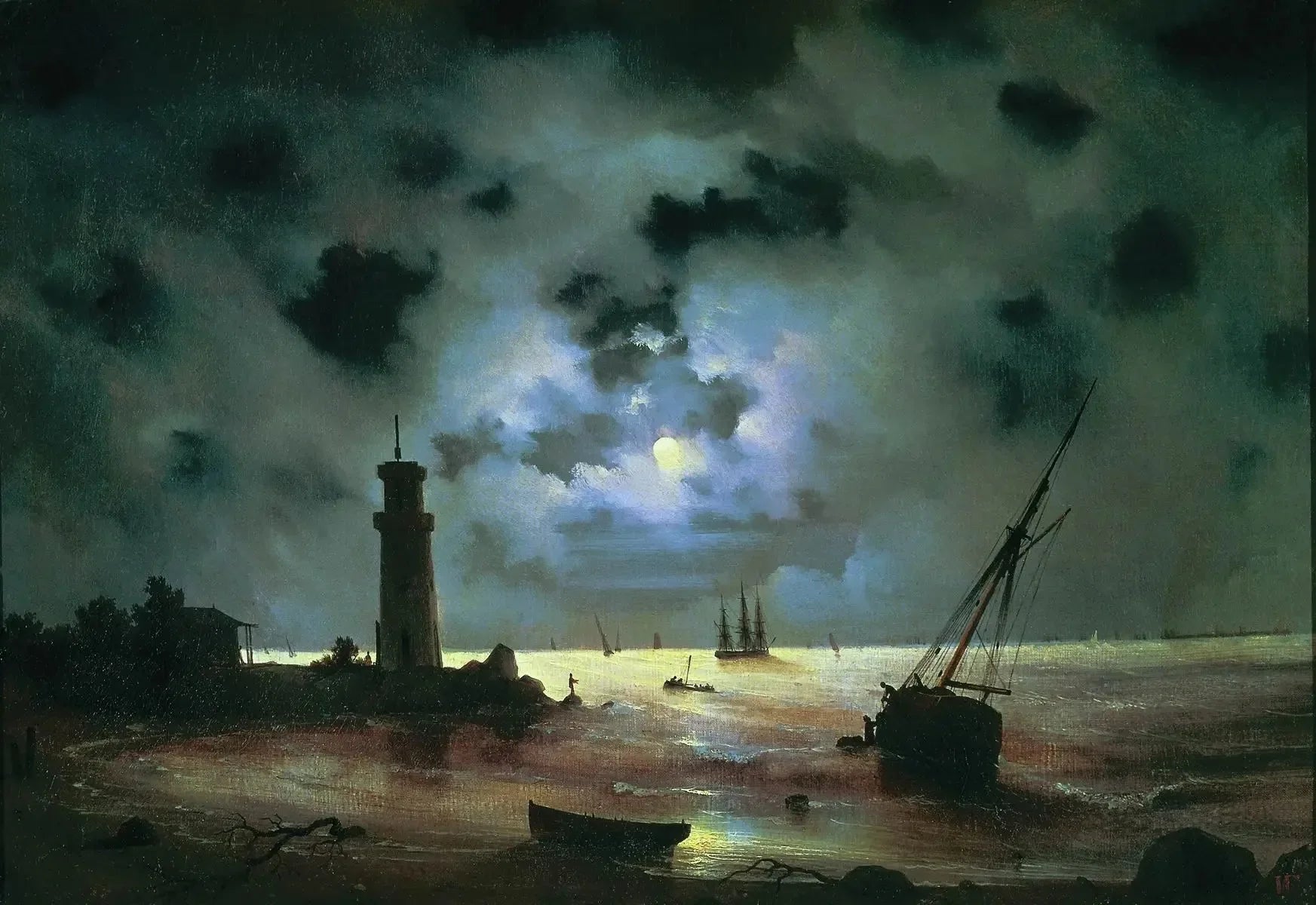 Côte de nuit. Près du phare - Ivan Aïvazovski image 1 reproduction de peinture à l’huile