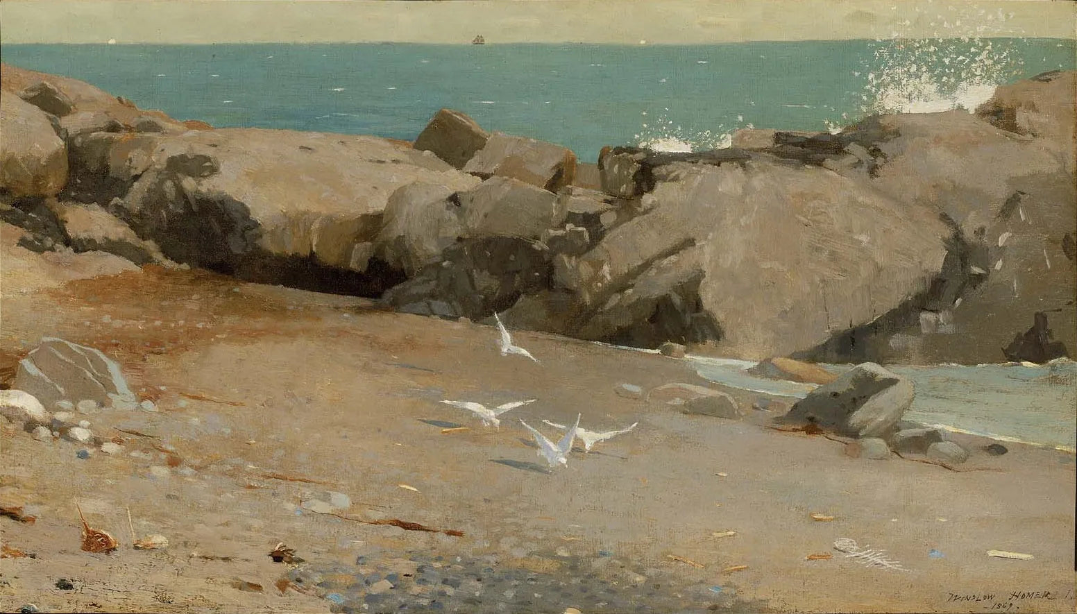 Côte rocheuse et goélands - Winslow Homer image 1 reproduction artisanale de tableau