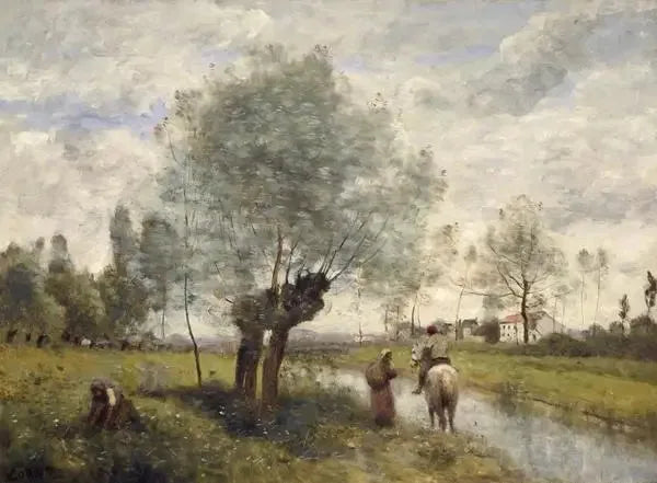 Coubron. Cavalier passant sur une route auprès d'un saule - Jean-Baptiste Camille Corot image 1 copie de tableau peinte à la main