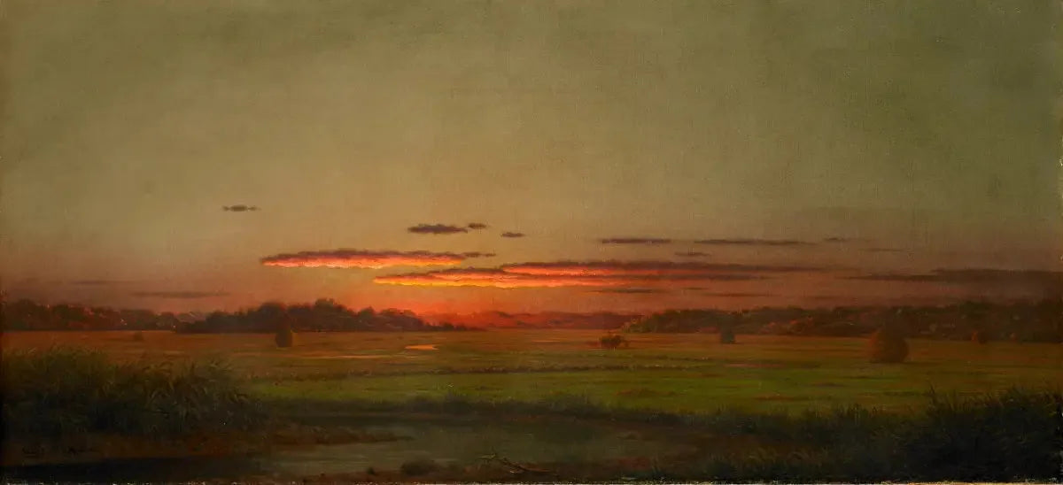 Coucher de soleil, chariot à foin au loin - Martin Johnson Heade image 1 reproduction réalisée par Alpha Reproduction