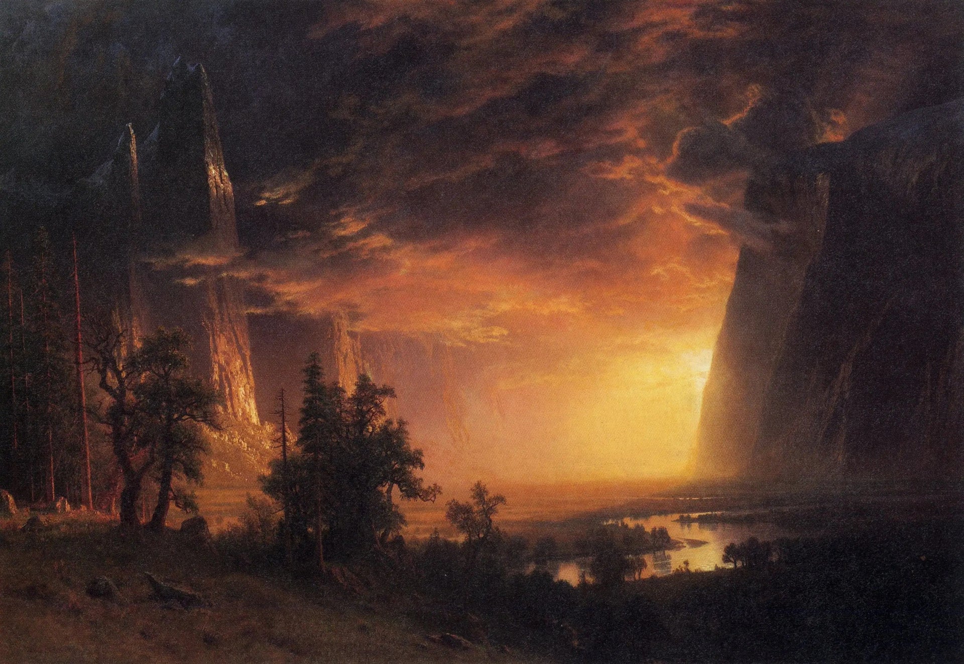 Coucher de soleil dans la vallée de Yosemite - Albert Bierstadt image 1 copie peinte à la main à l’huile