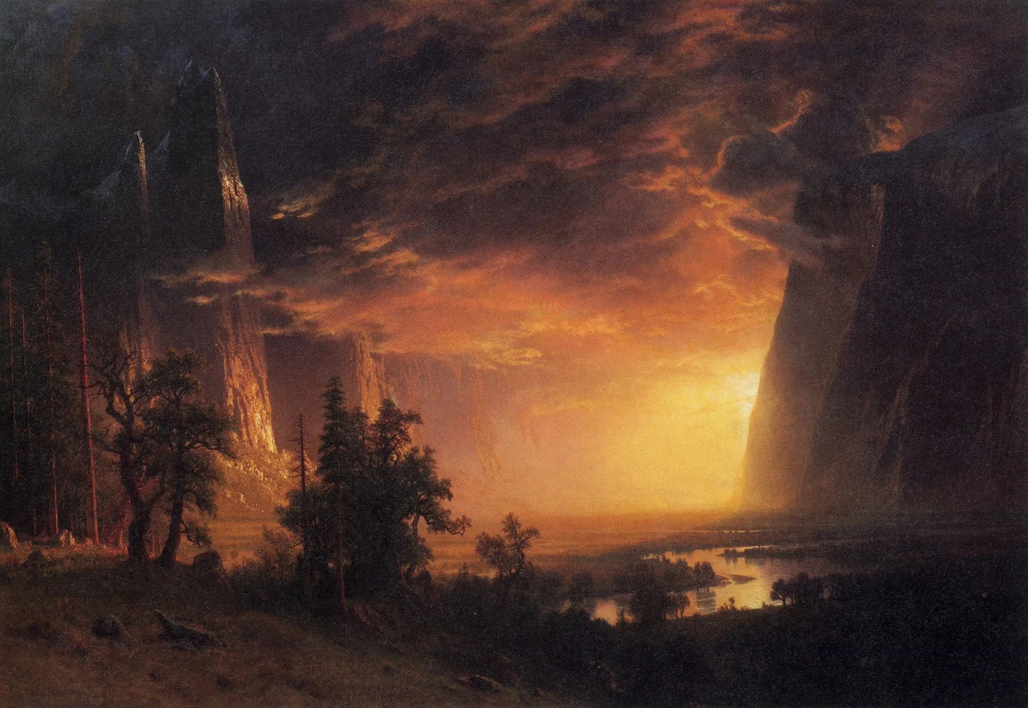Coucher de soleil dans la vallée de Yosemite - Albert Bierstadt image 1 copie peinte à la main à l’huile