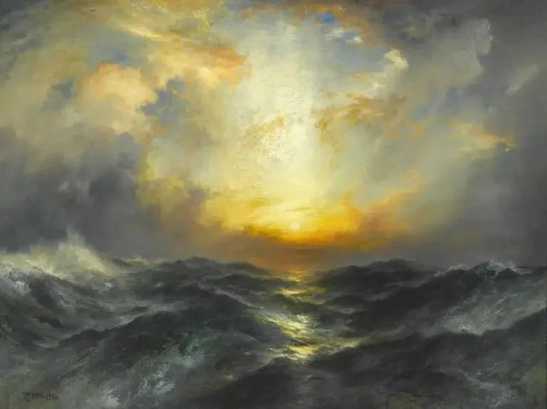 Coucher de soleil en mer - Thomas Moran image 1 copie peinte à la main à l’huile