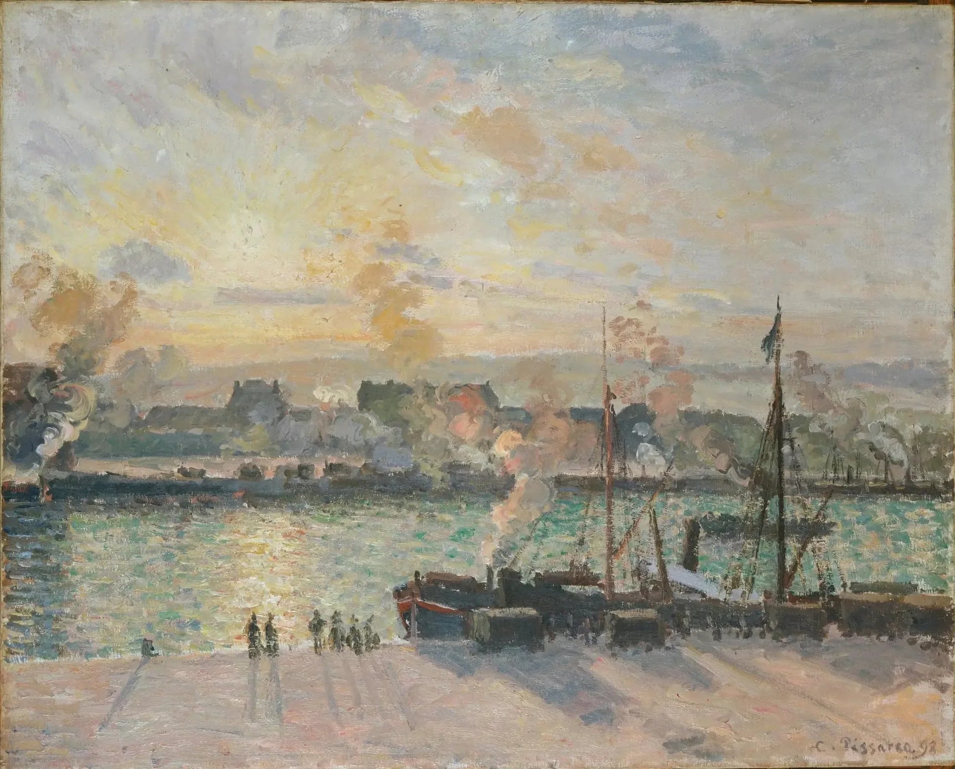 Coucher de soleil, port de Rouen (bateaux à vapeur) - Camille Pissarro image 1 tableau peint à l’huile sur toile
