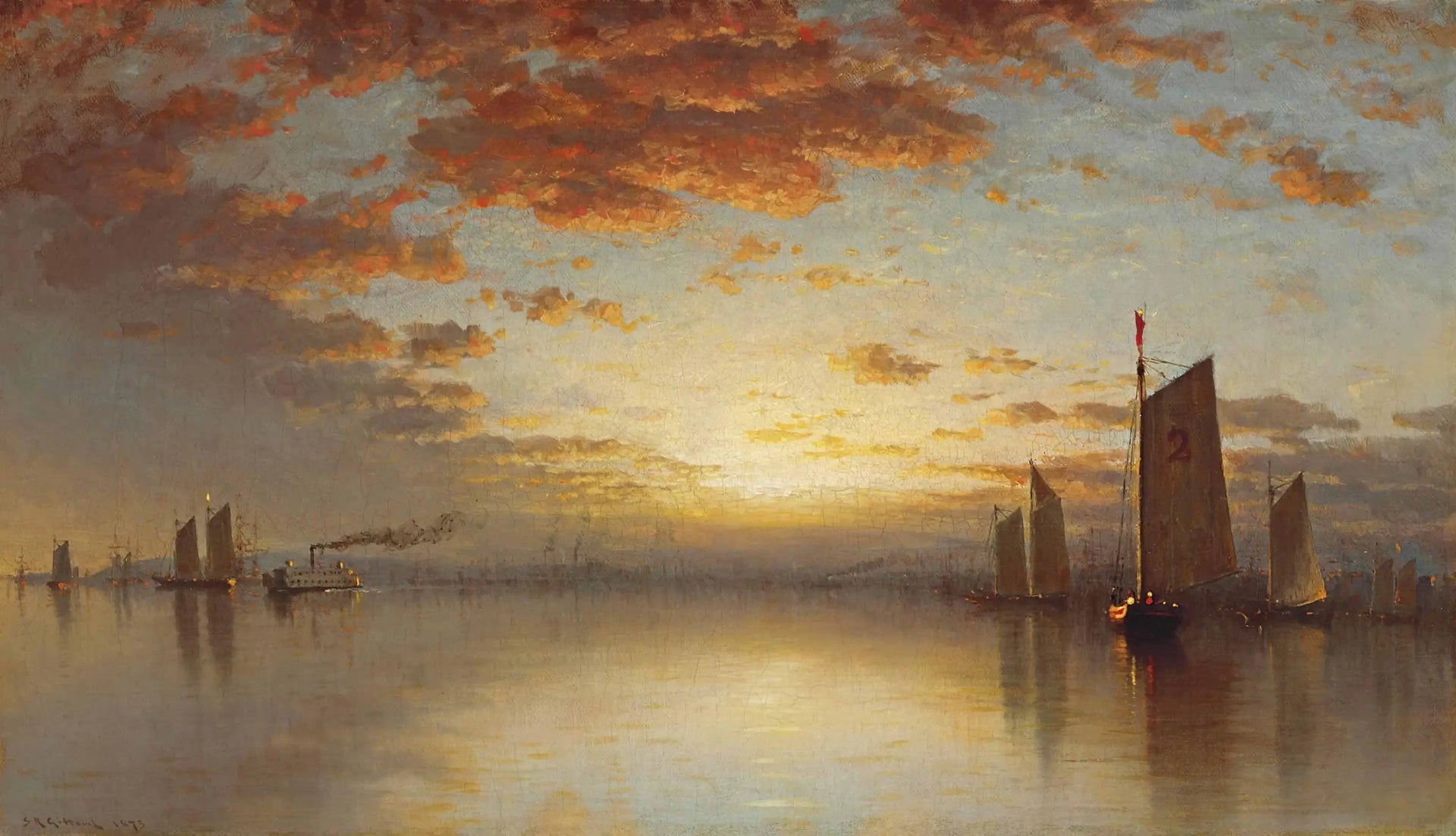 Coucher de soleil sur la baie de New York - Sanford Robinson Gifford image 1 copie peinte à la main à l’huile