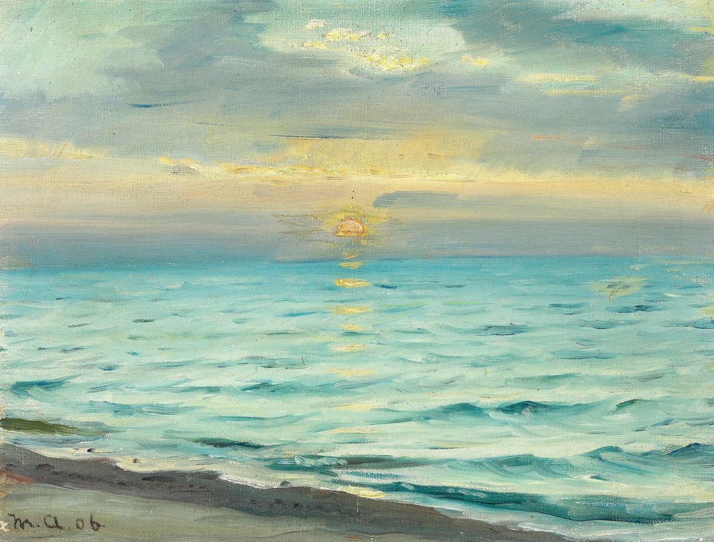 Coucher de soleil sur la plage de Skagen. - Michael Peter Ancher image 1 reproduction d’œuvre d’art à l’huile