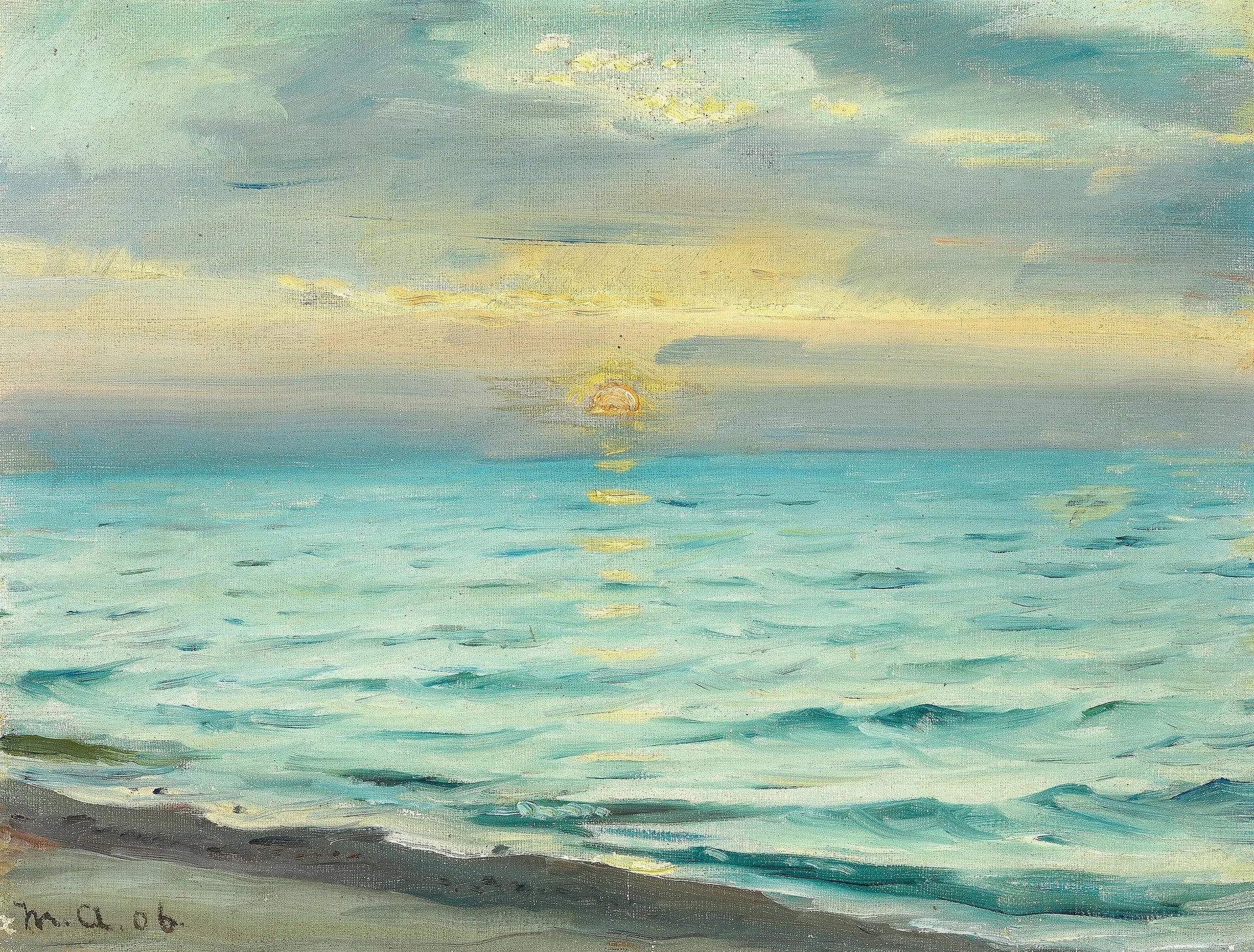 Coucher de soleil sur la plage de Skagen. - Michael Peter Ancher image 1 reproduction d’œuvre d’art à l’huile