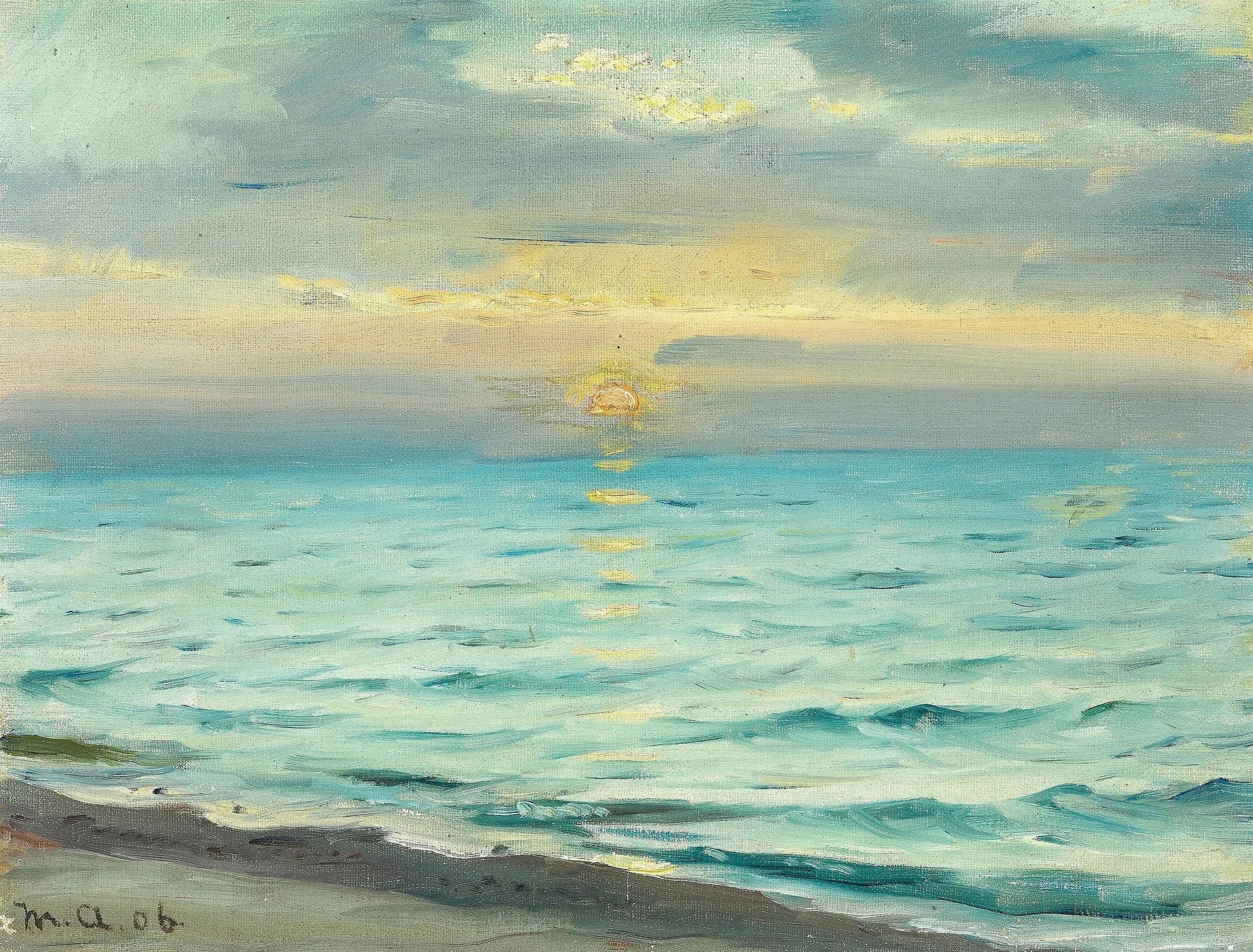 Coucher de soleil sur la plage de Skagen. - Michael Peter Ancher image 1 reproduction d’œuvre d’art à l’huile