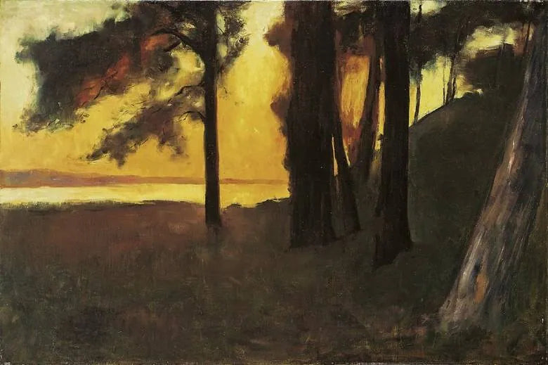 Coucher de soleil sur le lac Grunewald - Lesser Ury image 1 copie peinte à la main à l’huile