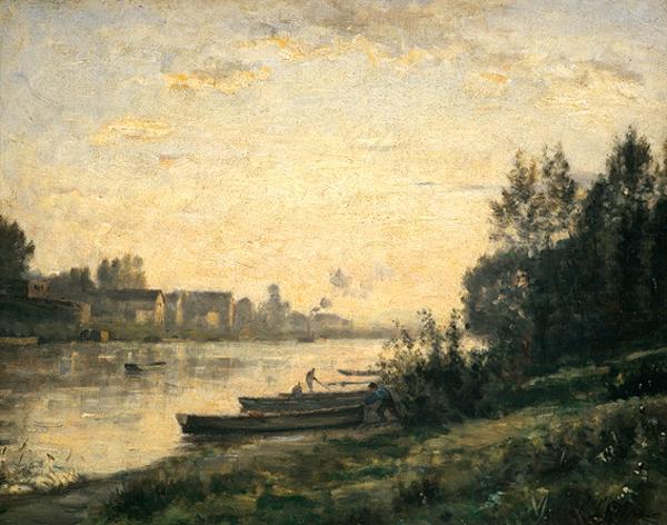 Coucher de soleil sur une rivière - Stanislas Lépine image 1 tableau peint à l’huile sur toile