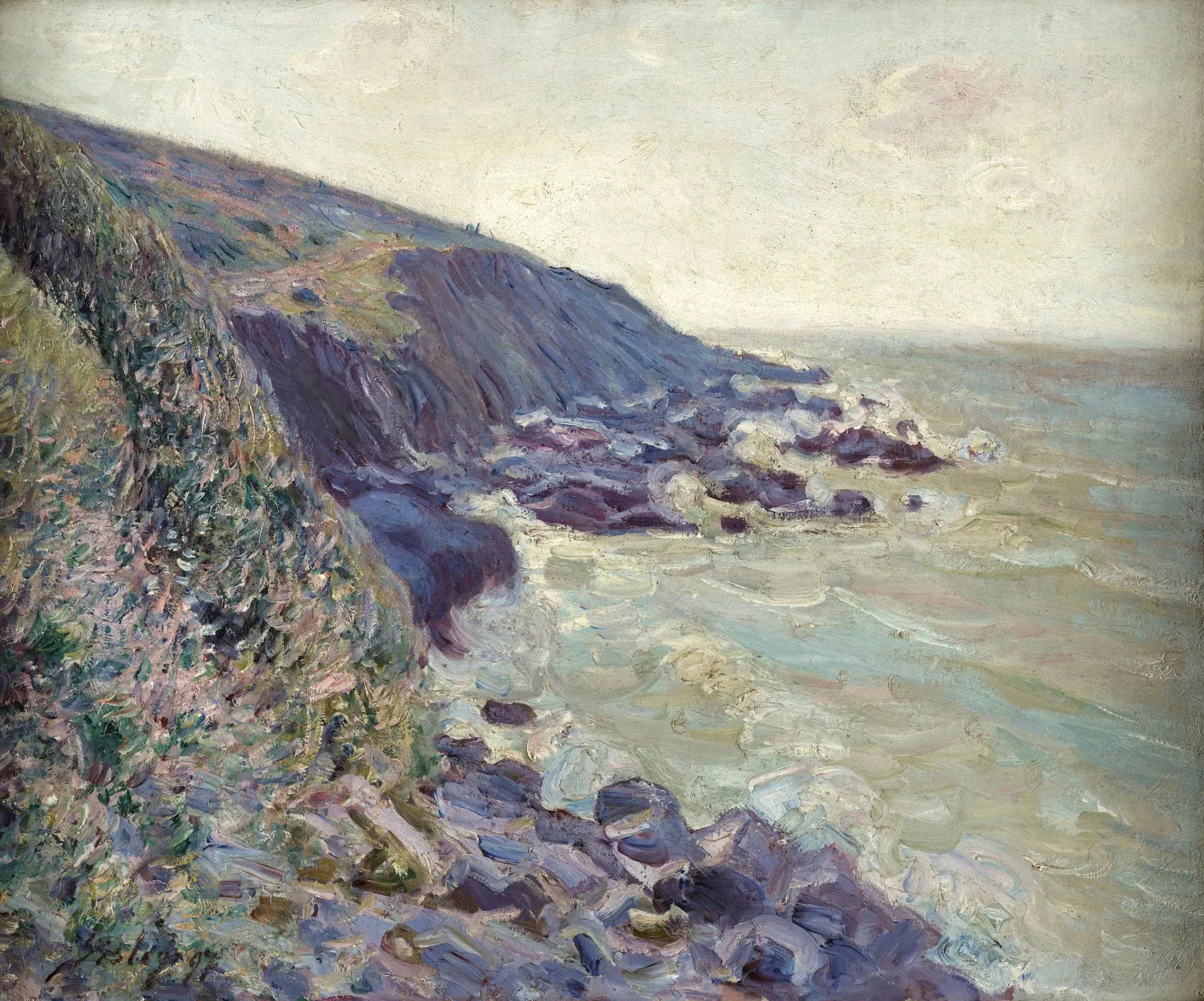 Coup de vent du sud-ouest sur la baie de Langland, effet du matin - Alfred Sisley image 1 reproduction artisanale de tableau