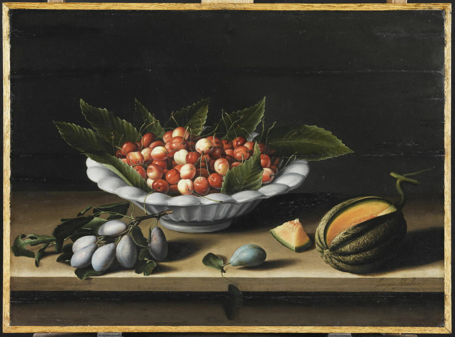 Coupe de cerises, prunes et melon - Louise Moillon