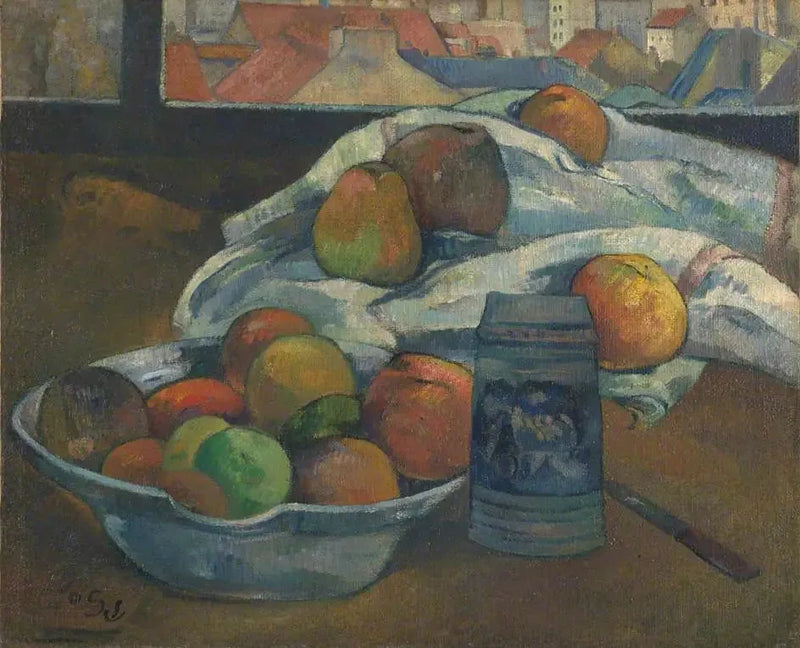 Coupe de fruits et picher devant la fenêtre - Paul Gauguin
