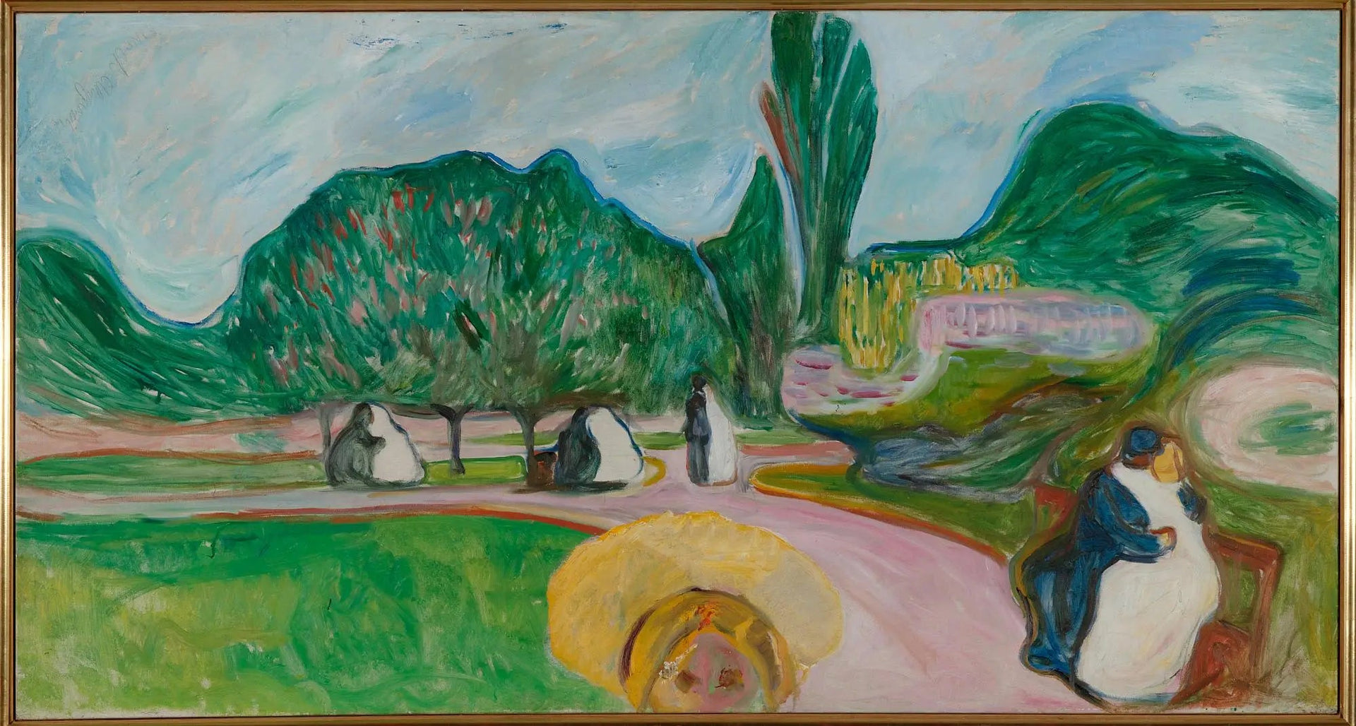 Couples s'embrassant dans le parc (Frise Linde) - Edvard Munch image 1 copie de tableau peinte à la main