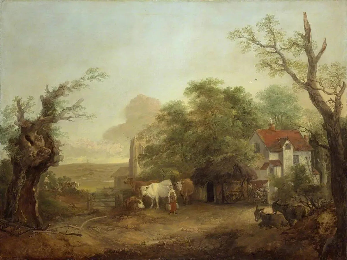 Cour de ferme avec laitière, vaches et ânes - Thomas Gainsborough image 1 copie de tableau peinte à la main