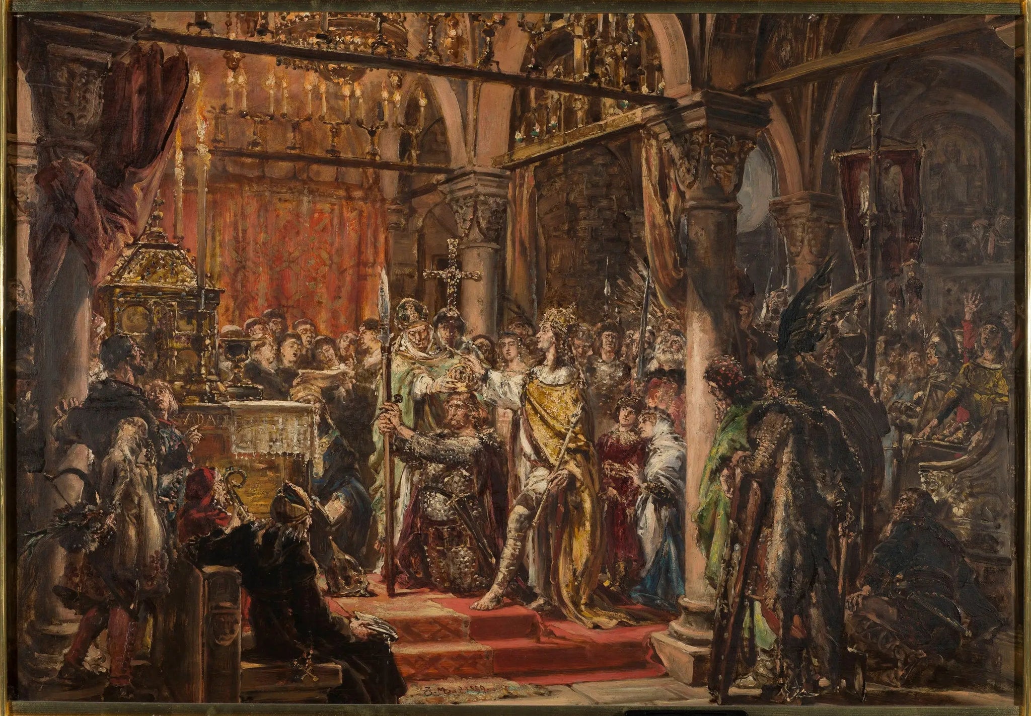 Couronnement du premier roi, 1001 après J.-C., de la série « Histoire de la civilisation en Pologne » - Jan Matejko image 1 tableau peint à l’huile sur toile