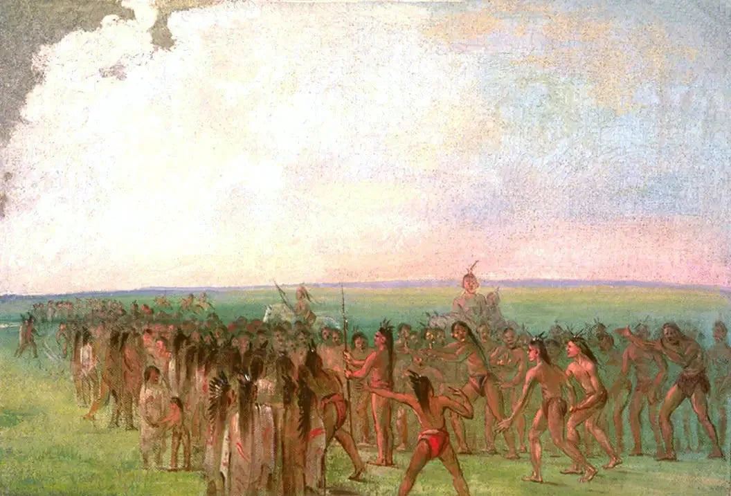 Course à pied derrière le village Mandan - George Catlin image 1 copie de tableau peinte à la main
