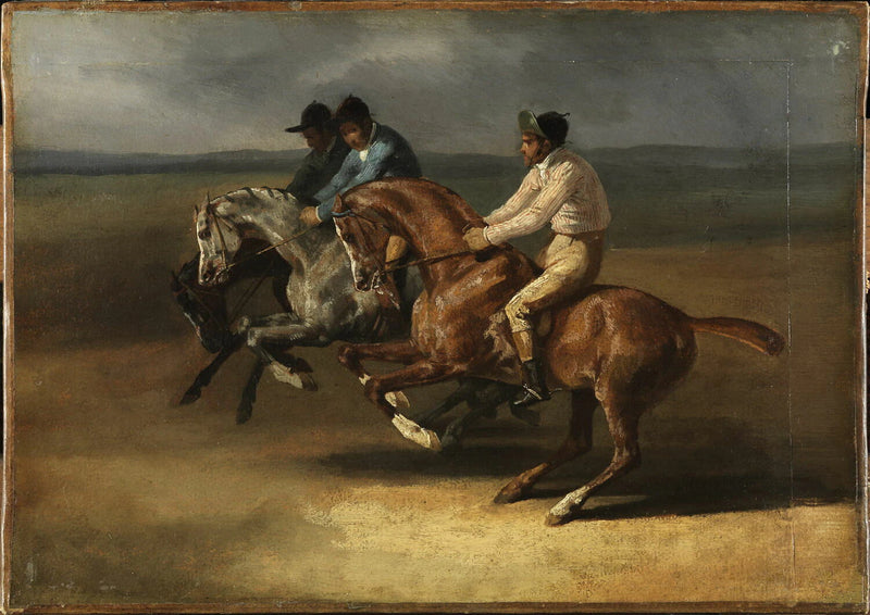 Course de chevaux montés allant à gauche, au moment du départ. - Théodore Géricault