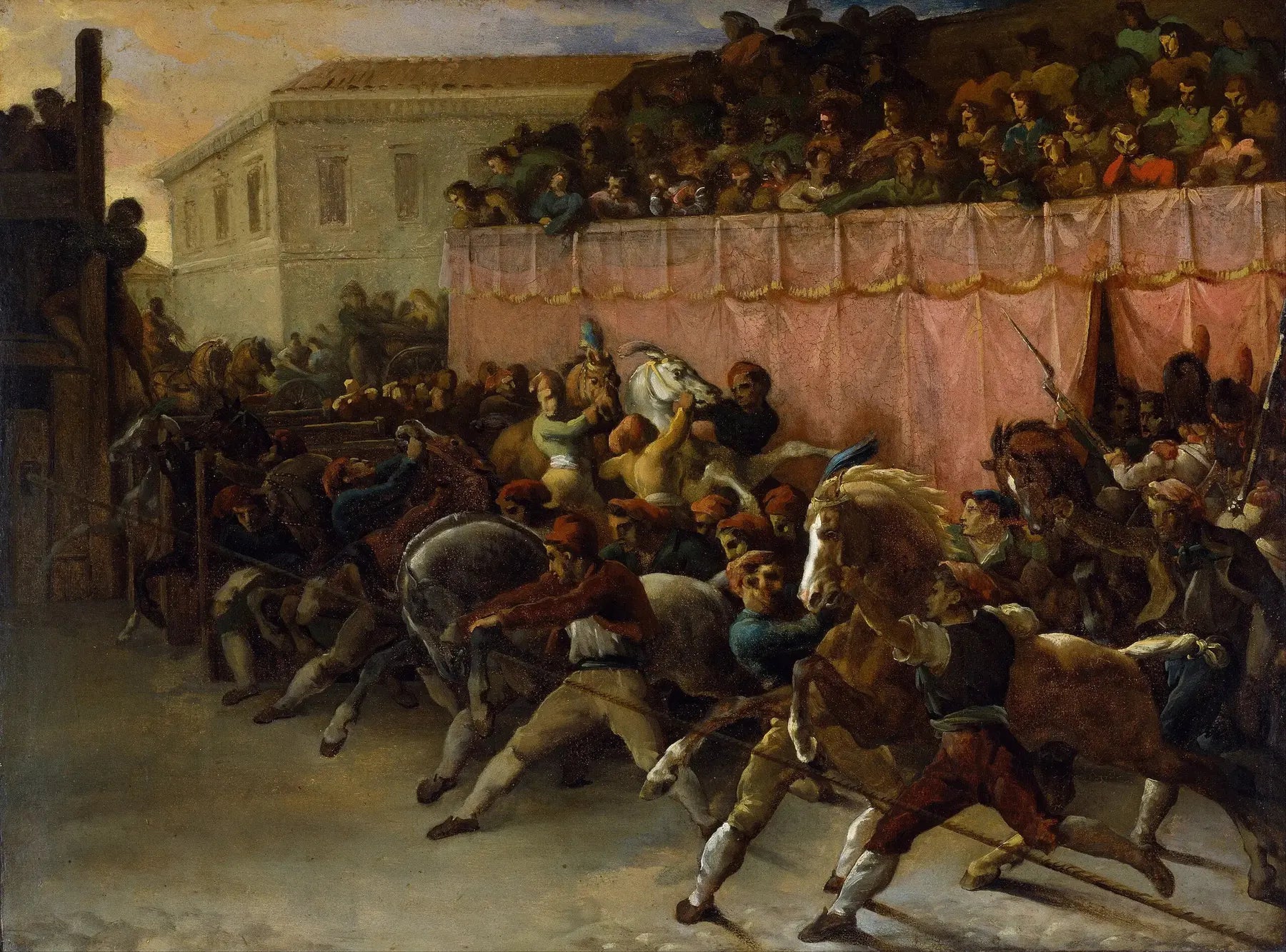 Course de chevaux libres à Rome - Théodore Géricault image 1 copie de tableau peinte à la main