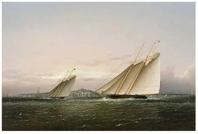 Course de yachts dans le port de Boston. - James E. Buttersworth image 1 copie peinte à la main à l’huile