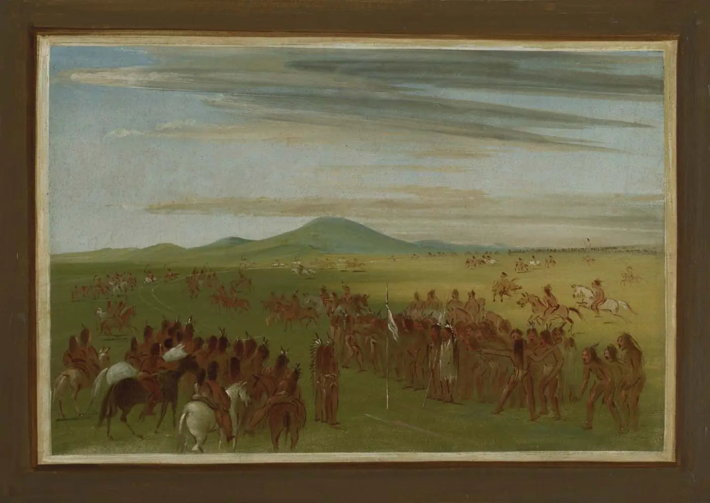 Courses hippiques sur un parcours derrière le village de Mandan - George Catlin image 1 copie de tableau peinte à la main