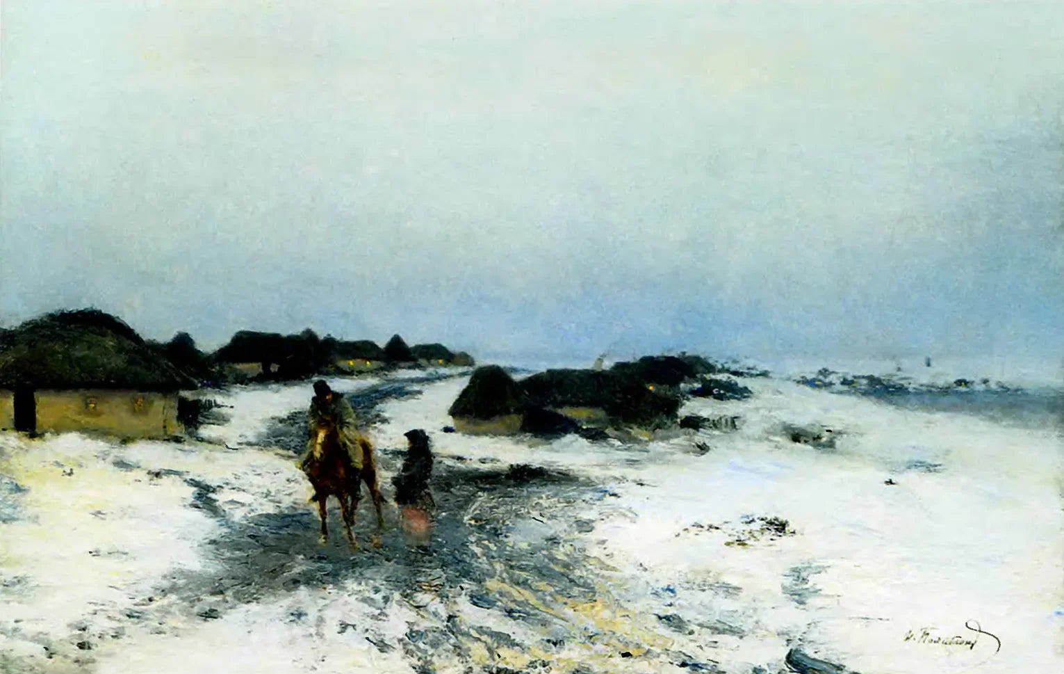 Crépuscule d'hiver en Ukraine. - Ivan Pokhitonov image 1 copie de tableau peinte à la main