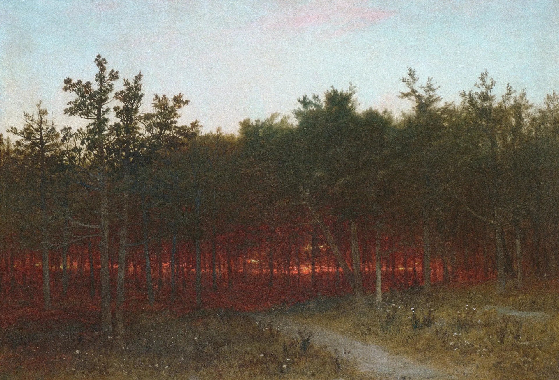 Crépuscule dans les cèdres à Darien, Connecticut - John Frederick Kensett image 1 reproduction de peinture à l’huile
