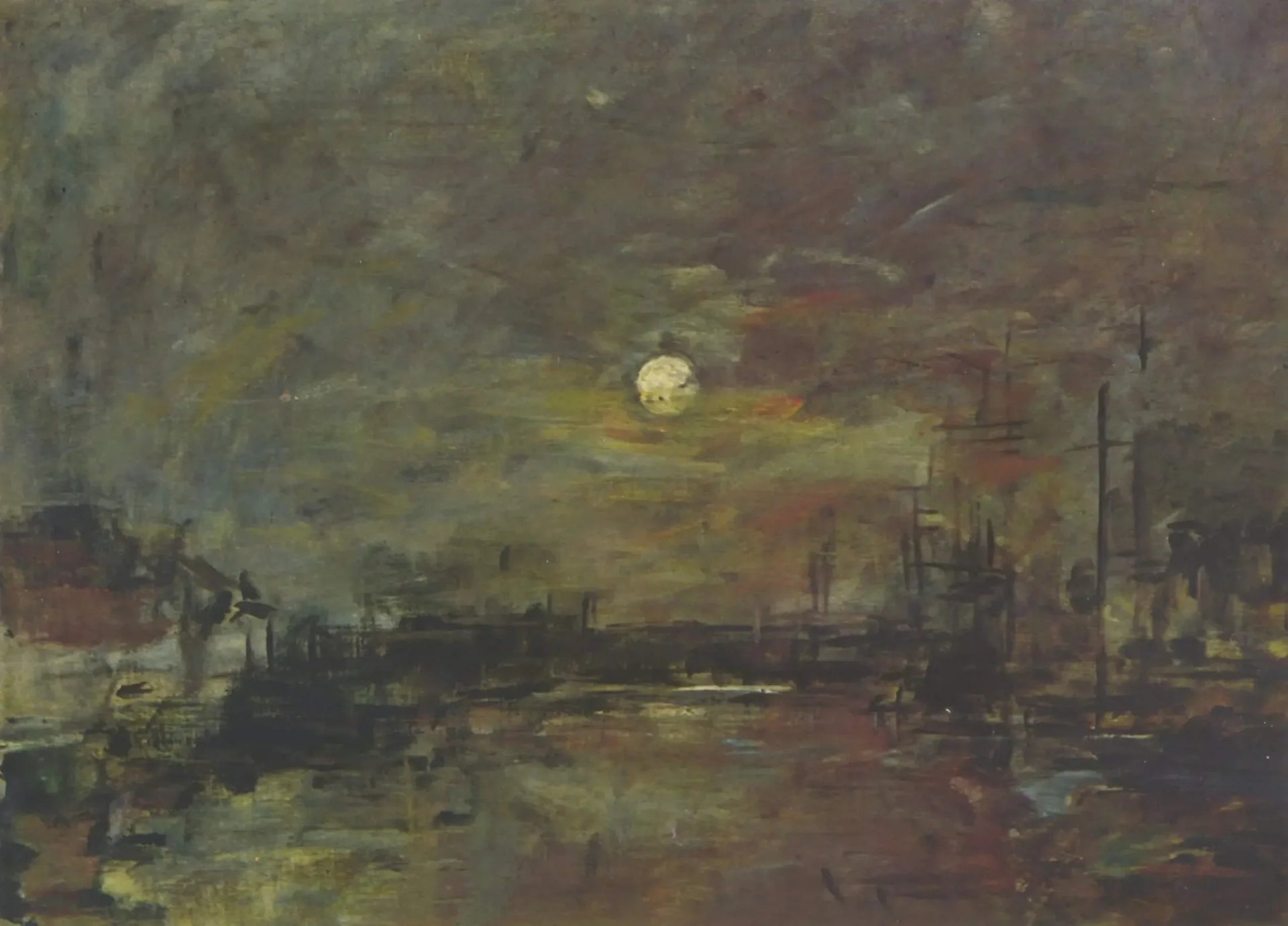 Crépuscule sur le bassin du Commerce au Havre - Eugène Boudin image 1 reproduction d’œuvre d’art à l’huile