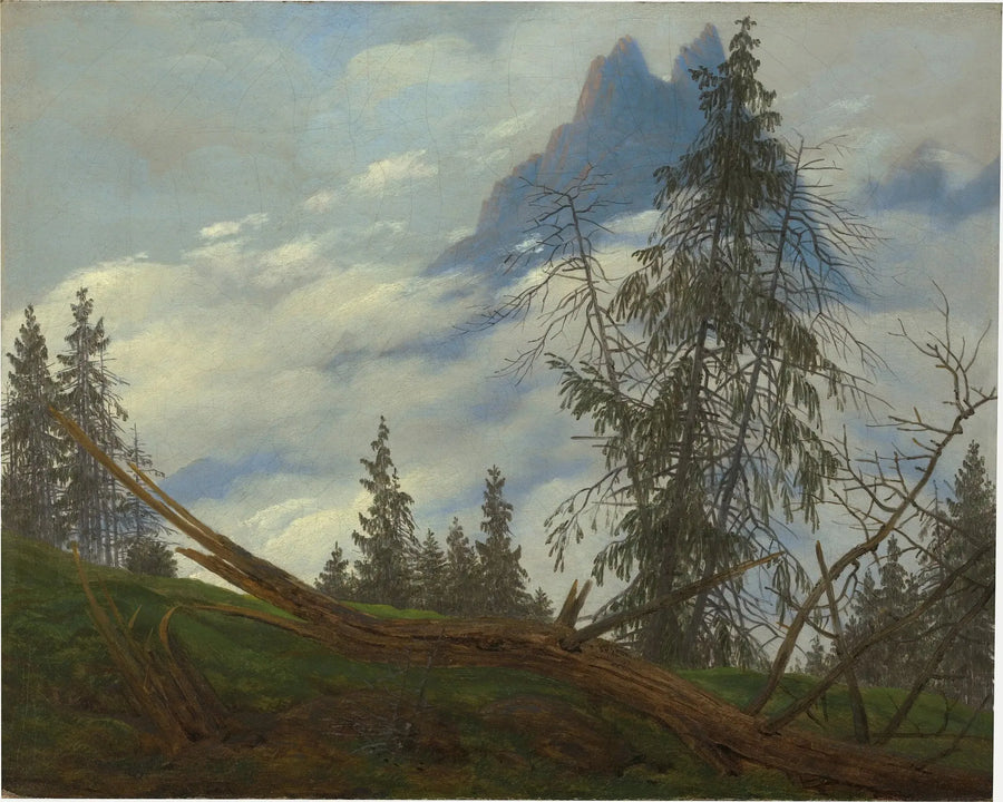 Crête de haute montagne avec les nuages de conduite - Caspar David Friedrich